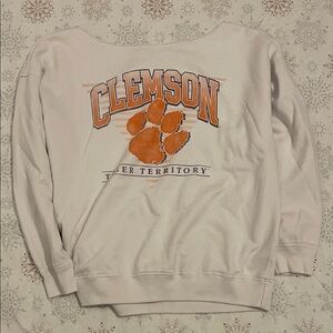 Hollister Wide Neck Ivory Sweatshirt with Orange Clemson “ Tiger Territory” Logo